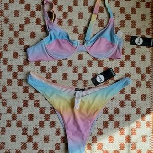 Bohoo Plus Ombre Dip Dye Crinkle Underwire 2pc Bikini Set-Sz 12, 14
